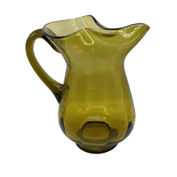 Vintage Emploi Yellow Translucent 64 Oz Hand Blown 10" Glass Pitcher Italy Used - Picture 4 of 7